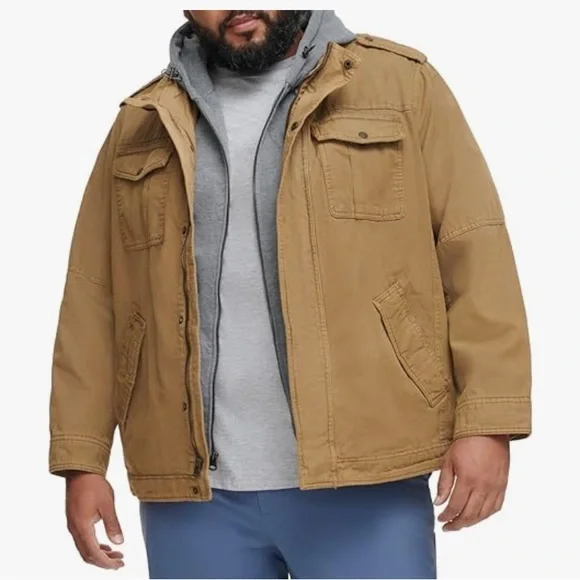 Levi's Men's Washed Cotton Hooded Military Jacket Large Tall LT NEW - Picture 5 of 7